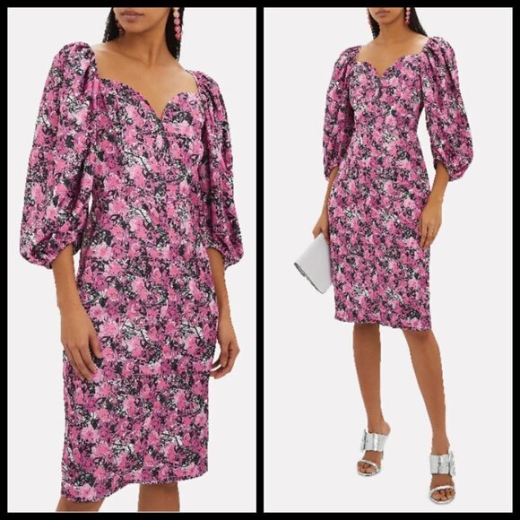 💕ROTATE💕 Irina Blouson Puff Sleeve Printed Dress ~ Pink Floral Print 10 NWT - Picture 2 of 16